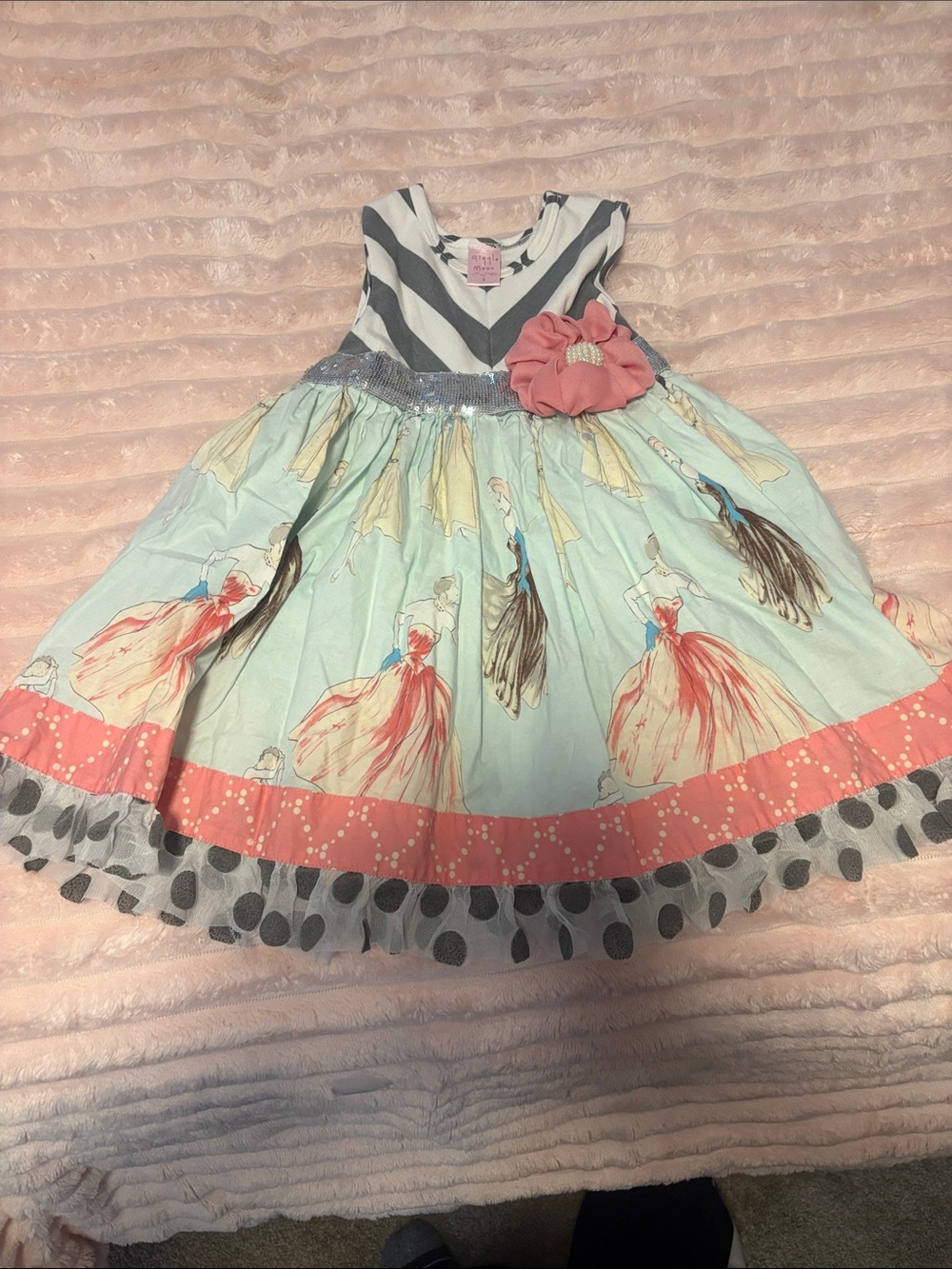 Giggle Moon Mint, Coral & Gray Ballerina Print Dress